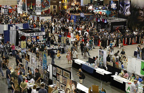 A bird's-eye view of all of the booth displays at San Diego Comic Con