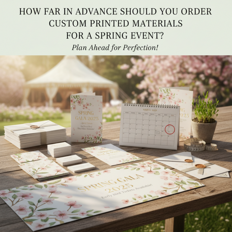 Spring event custom print timeline. Order early for invitations, flyers, posters, and brochures!
