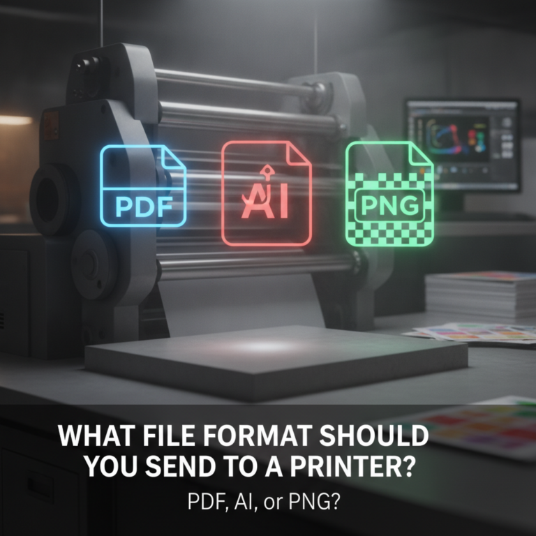Professional illustration of What File Format Should You Send to a Printer: PDF, AI, or PNG?