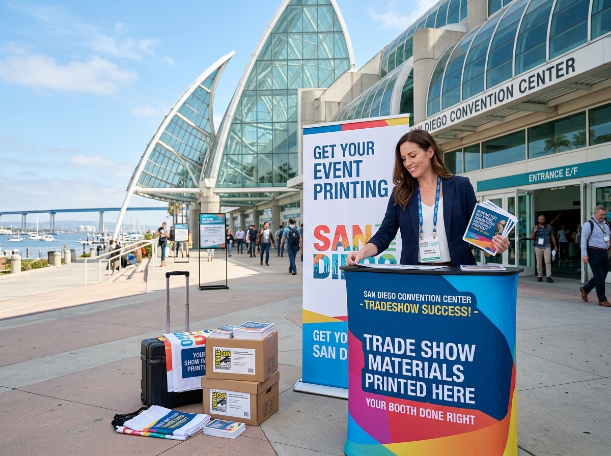 Custom printed trade show banners, event displays, and booth graphics at the San Diego Convention Center.